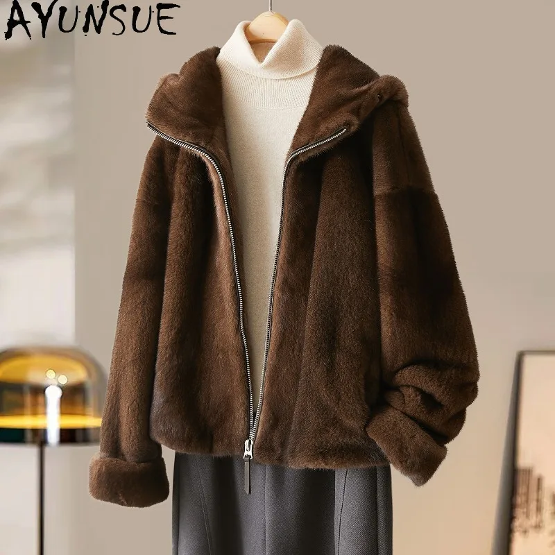 AYUNSUE Natural Whole Mink Fur Coat Woman Winter Warm Fur Jacket Hooded Stylish Tops for Woman Clothes New in Outerwears 겨울옷 여자
AYUNSUE Natural Whole Mink Fur Coat Woman Winter Warm Fur Jacket Hooded Stylish Tops for Woman Clothes New in Outerwears 겨울옷 여자