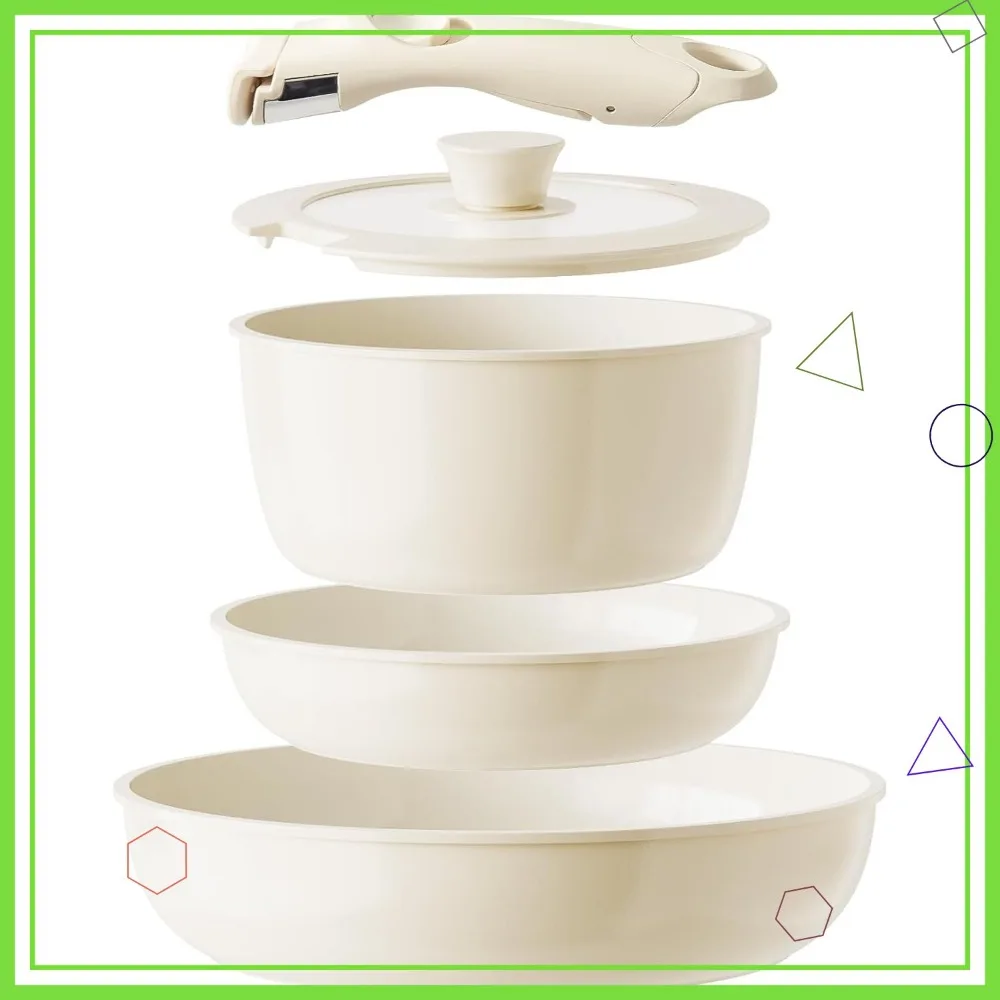 Ceramic Nonstick Cookware Set, 5-Piece Stackable Pots and Pans with Detachable Handle, Oven Safe, PFAS Free for Kitchen and RV
Ceramic Nonstick Cookware Set, 5-Piece Stackable Pots and Pans with Detachable Handle, Oven Safe, PFAS Free for Kitchen and RV