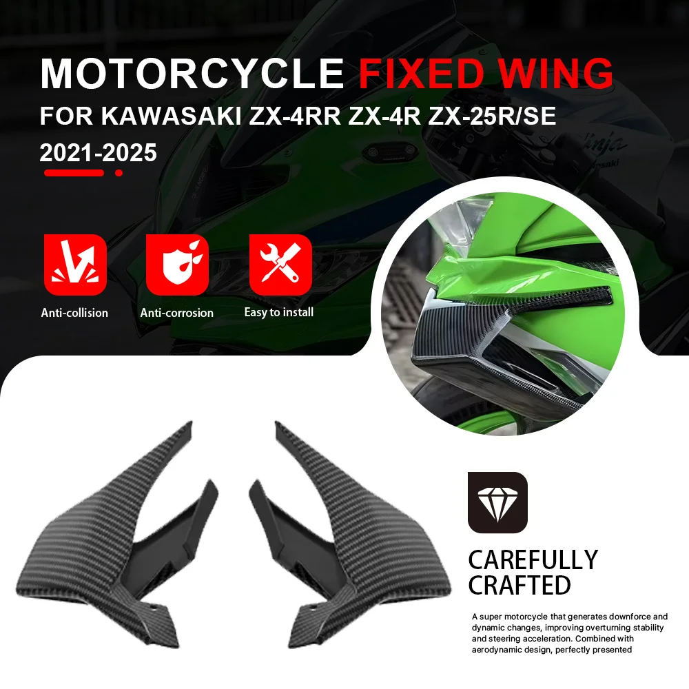 For Kawasaki ZX-4RR ZX-4R ZX4R ZX4RR ZX-25R/SE 2020-2025 Motorcycle Aerodynamic Front Fairing Side Winglet Fixed Wing Spoiler
For Kawasaki ZX-4RR ZX-4R ZX4R ZX4RR ZX-25R/SE 2020-2025 Motorcycle Aerodynamic Front Fairing Side Winglet Fixed Wing Spoiler