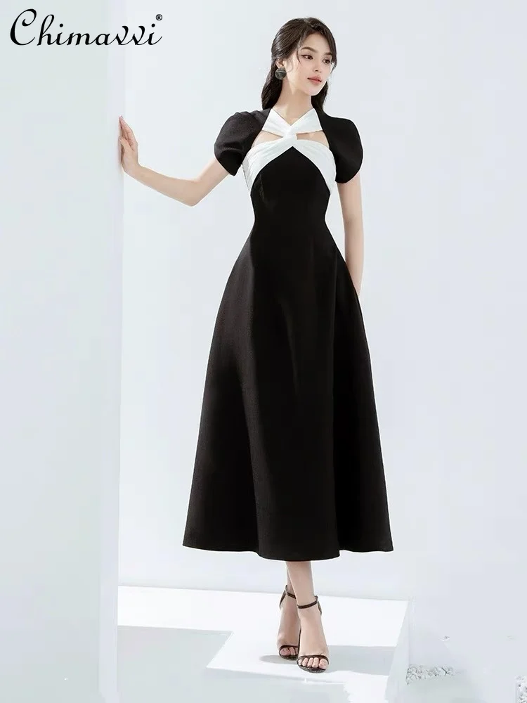 French Elegant Commuter Hollow Out Twist V-neck Collar Short Puff Sleeves High Waist Slim A-line Long Evening Dress Women Summer
French Elegant Commuter Hollow Out Twist V-neck Collar Short Puff Sleeves High Waist Slim A-line Long Evening Dress Women Summer
