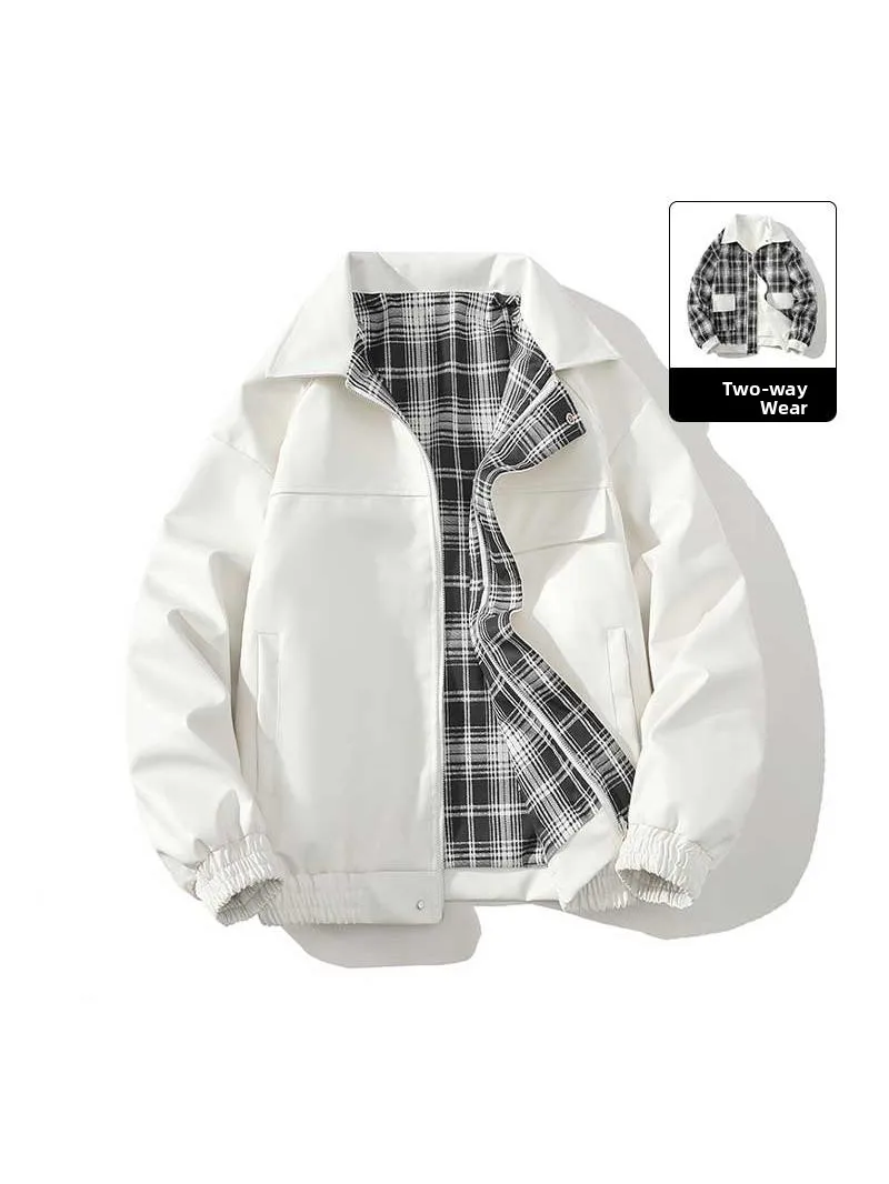 Двусторонняя мотоциклетная куртка из искусственной кожи для мужчин, осенне-зимняя, с отложным воротником в клетку, повседневная верхняя одежда
Двусторонняя мотоциклетная куртка из искусственной кожи для мужчин, осенне-зимняя, с отложным воротником в клетку, повседневная верхняя одежда