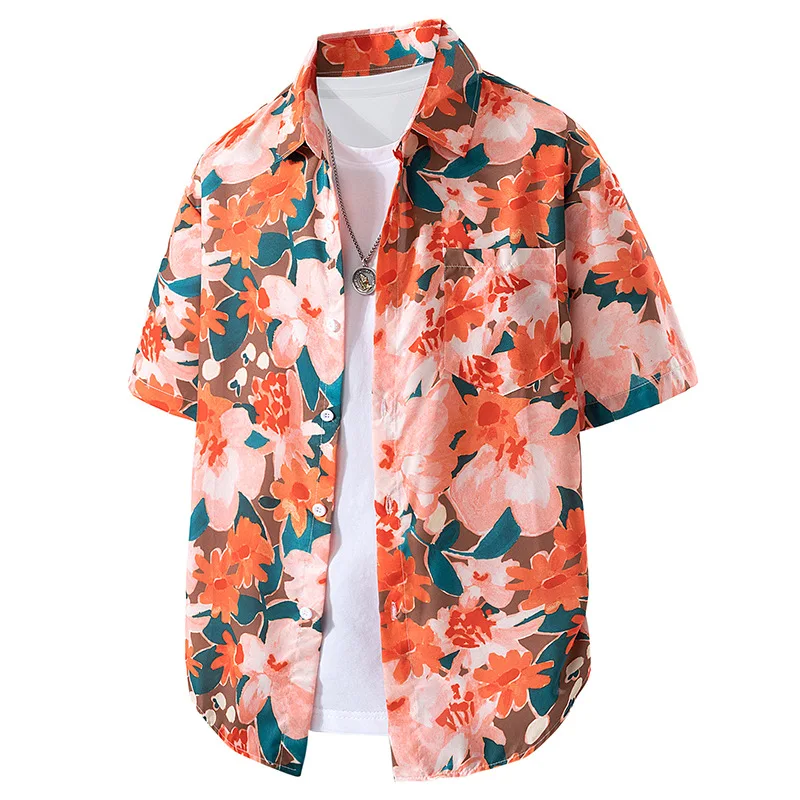 Hawaiian beach style men's plus size loose half sleeve shirt fashion casual printed top
Hawaiian beach style men's plus size loose half sleeve shirt fashion casual printed top