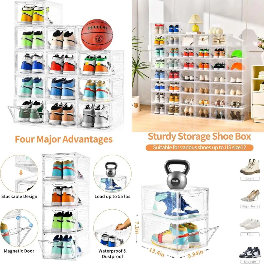 Прозрачный органайзер для хранения обуви, 12 шт., с магнитной дверью, штабелируемые пластиковые коробки для обуви для шкафа, кроссовок и полки для ботинок, подходят для США
Прозрачный органайзер для хранения обуви, 12 шт., с магнитной дверью, штабелируемые пластиковые коробки для обуви для шкафа, кроссовок и полки для ботинок, подходят для США