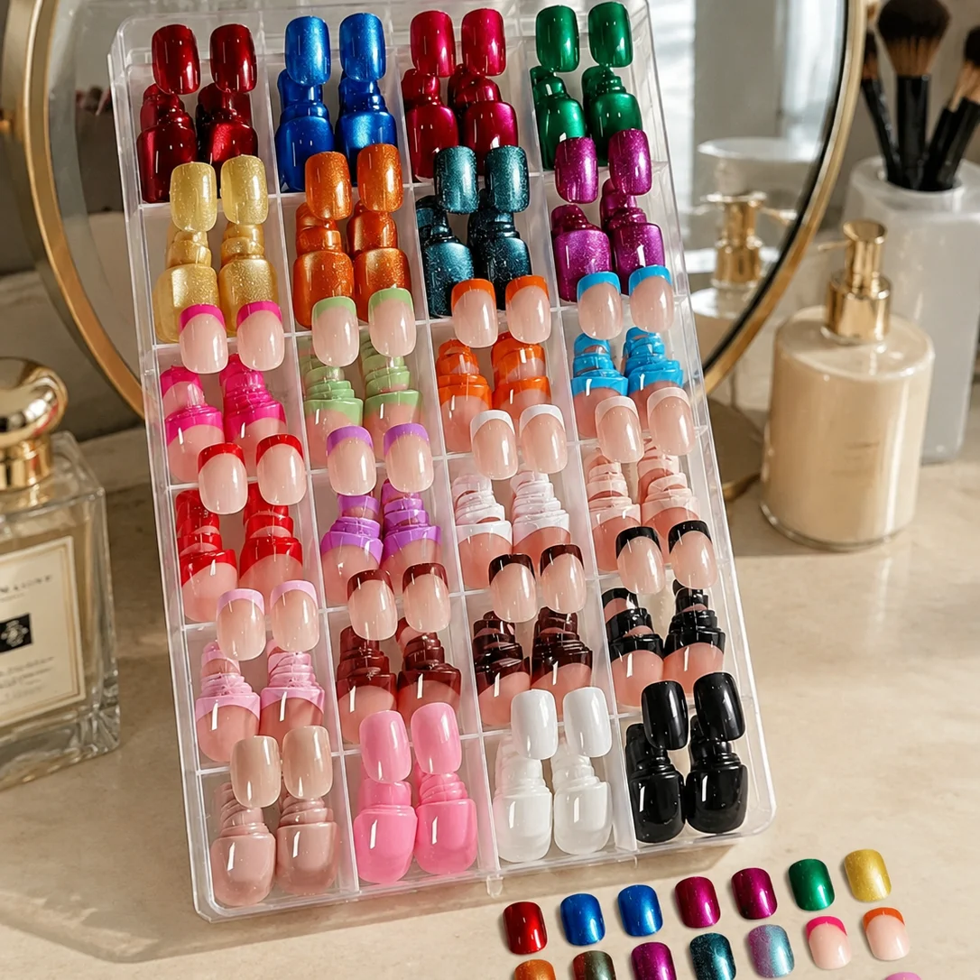 288pcs Cat Eye & French Tip Press On Nails Glossy Square Fake Nails Full Cover Reusable False Nails Daily Wear & Office Manicure
288pcs Cat Eye & French Tip Press On Nails Glossy Square Fake Nails Full Cover Reusable False Nails Daily Wear & Office Manicure