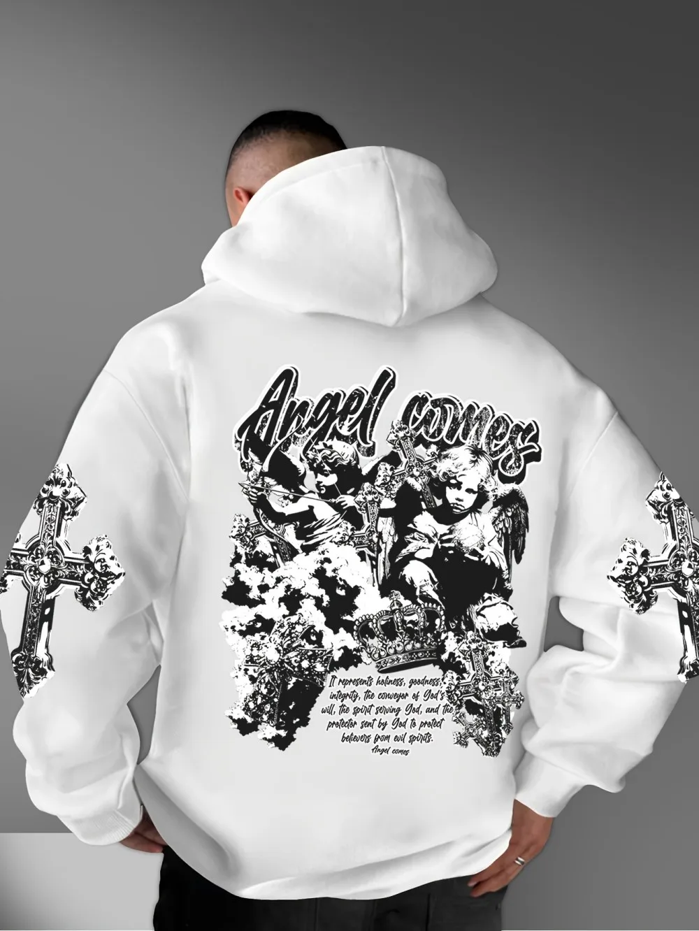 Лидер продаж, модная мужская осенняя удобная мягкая толстовка с капюшоном и готическим принтом ангела, уличный топ в уличном стиле 
Лидер продаж, модная мужская осенняя удобная мягкая толстовка с капюшоном и готическим принтом ангела, уличный топ в уличном стиле