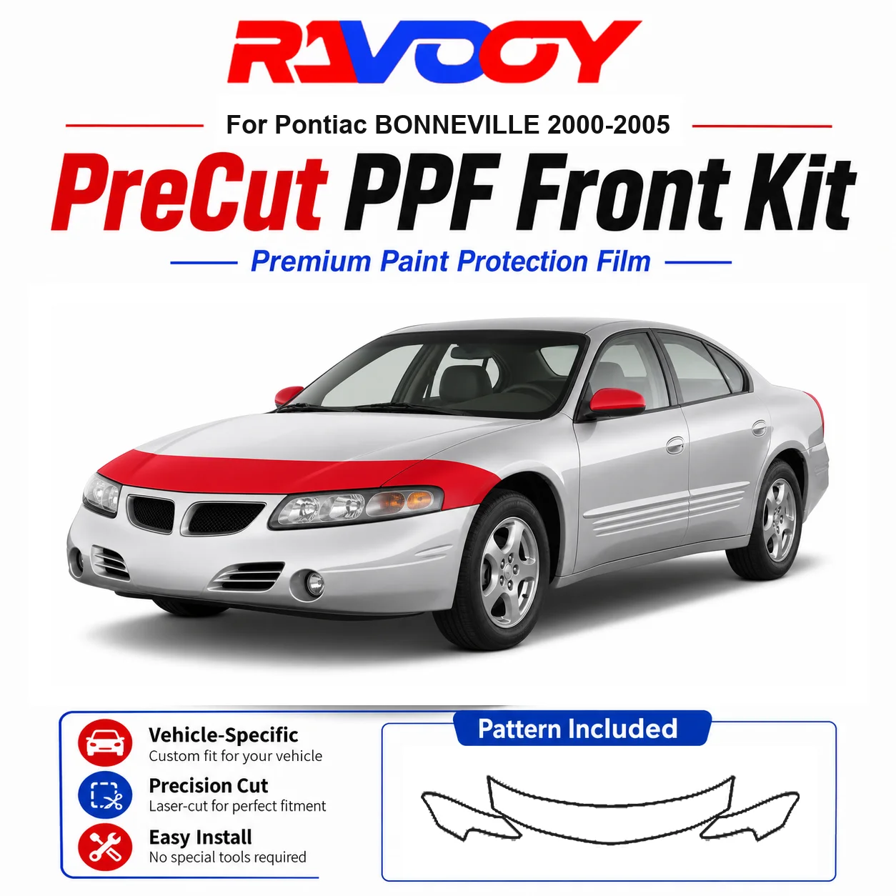 8.5mil TPU Precut PPF Kit For Pontiac BONNEVILLE 2000-2005 - Hood, Fenders & Mirror Set - Self-Healing Clear Bra Film
8.5mil TPU Precut PPF Kit For Pontiac BONNEVILLE 2000-2005 - Hood, Fenders & Mirror Set - Self-Healing Clear Bra Film