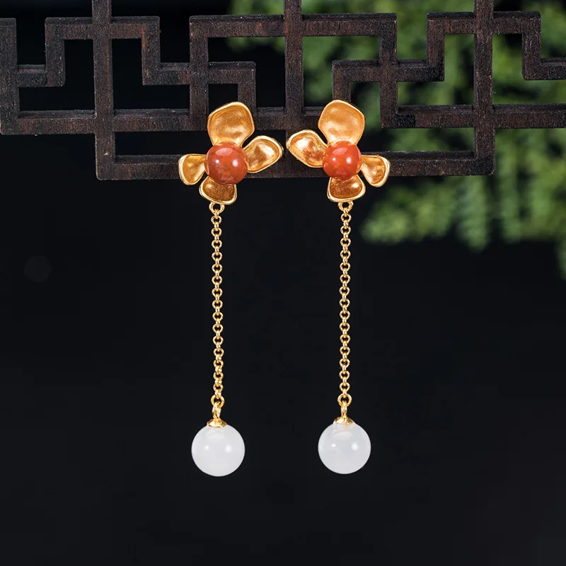 Серьги из позолоченного камня Наньхун в стиле ретро, элегантные длинные серьги с османтусом, изысканные серебряные украшения S925
Серьги из позолоченного камня Наньхун в стиле ретро, элегантные длинные серьги с османтусом, изысканные серебряные украшения S925