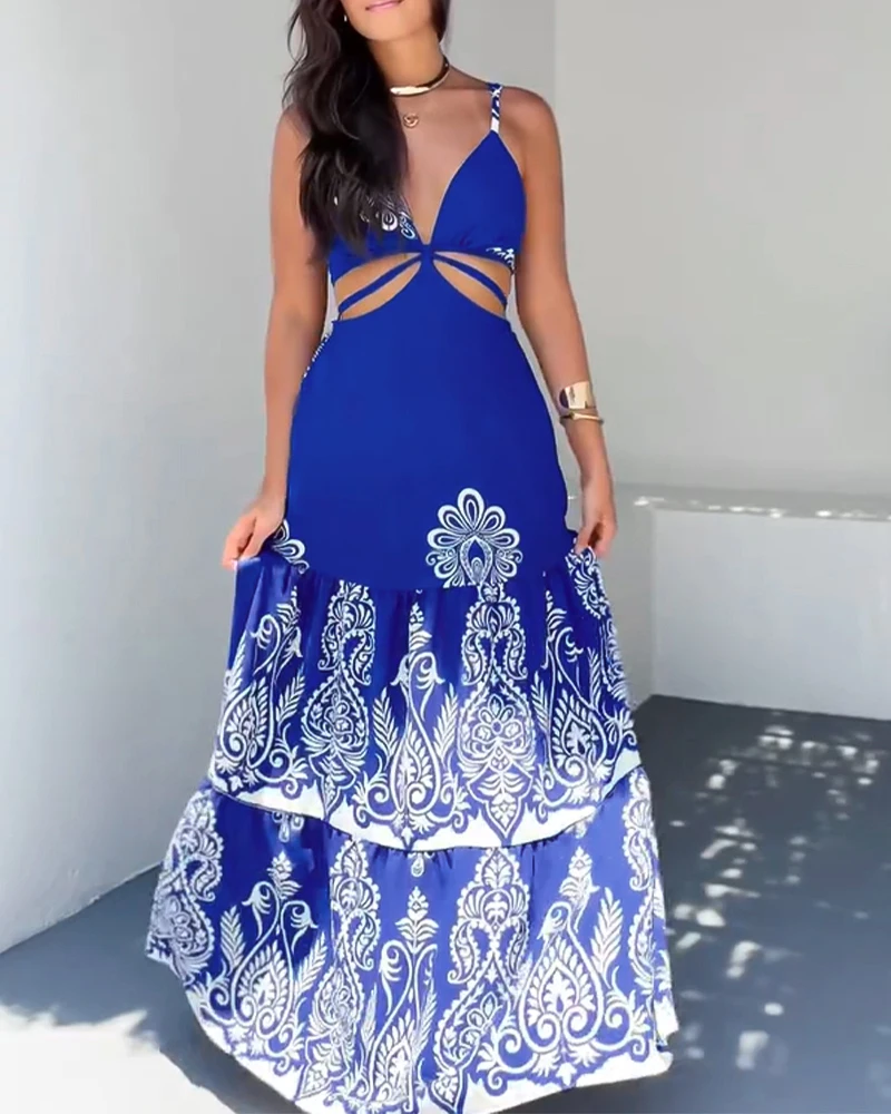 Women's Dresses Floral Print Plunge V Neck Adjustable Sleeveless Dress Summer Casual Hollow Out A Line Vacation Dress for Women
Women's Dresses Floral Print Plunge V Neck Adjustable Sleeveless Dress Summer Casual Hollow Out A Line Vacation Dress for Women