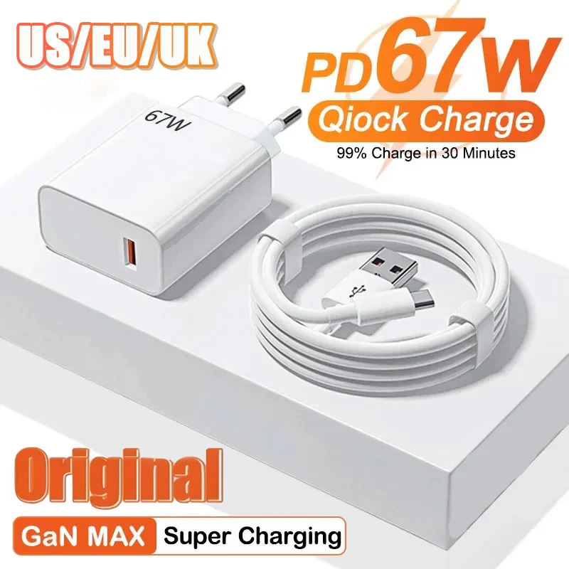 67W Super Fast Charger 6A Turbo Quick Charge Type C USB Charge Cable With EU/US/UK Adapter For Huawei Samsung 2025 NEW
67W Super Fast Charger 6A Turbo Quick Charge Type C USB Charge Cable With EU/US/UK Adapter For Huawei Samsung 2025 NEW