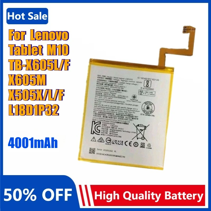 L18D1P32 Tab Replacement Battery for Lenovo Tablet M10 TB-X605L TB-X605F TB-X605M TB-X505X TB-X505L 4001mAh Rechargeable Battery
L18D1P32 Tab Replacement Battery for Lenovo Tablet M10 TB-X605L TB-X605F TB-X605M TB-X505X TB-X505L 4001mAh Rechargeable Battery