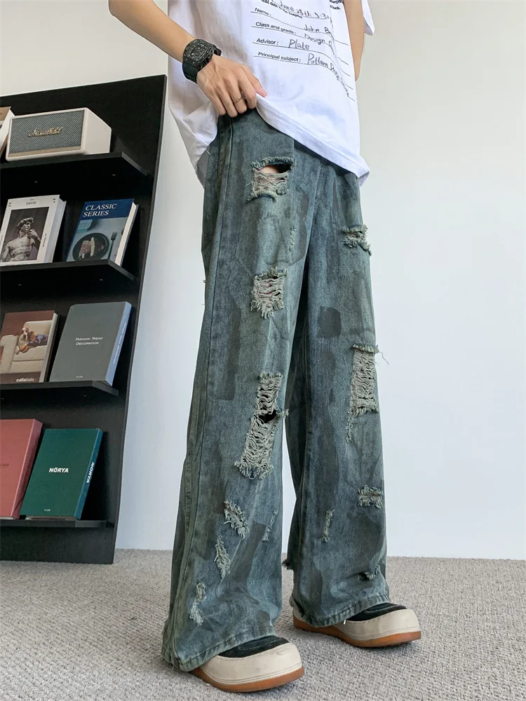 Men's Distressed Denim Jeans Wide Leg Loose Fit Long Pants Youth Fashion Casual Wear Summer Season Straight Tube Jeans
Men's Distressed Denim Jeans Wide Leg Loose Fit Long Pants Youth Fashion Casual Wear Summer Season Straight Tube Jeans