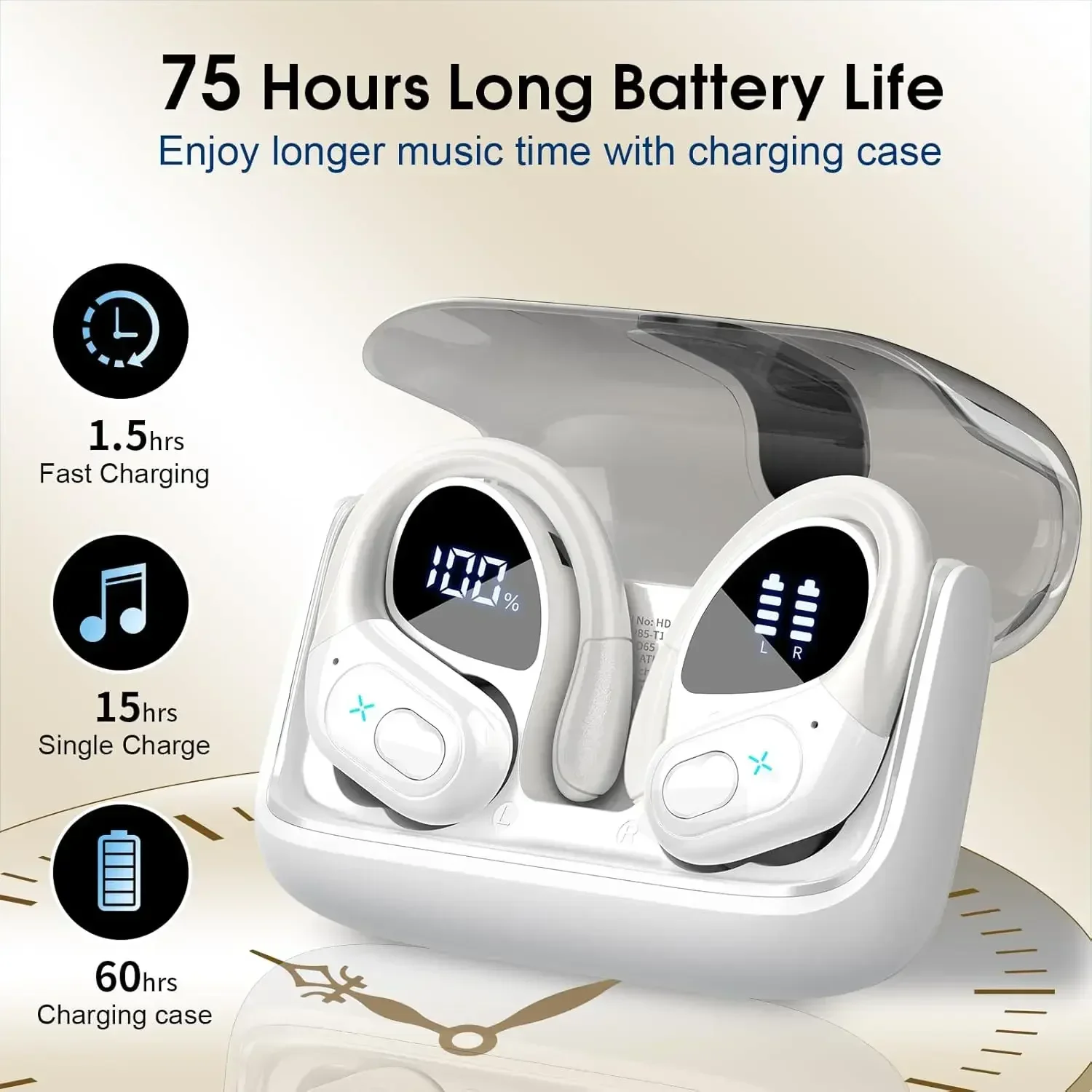 Bluetooth 5.4 Wireless Headphones Hi-Res Audio Earbuds TWS with Bass Boost Sport Earhook IPX7 Waterproof up to 75Hrs Playtime
Bluetooth 5.4 Wireless Headphones Hi-Res Audio Earbuds TWS with Bass Boost Sport Earhook IPX7 Waterproof up to 75Hrs Playtime