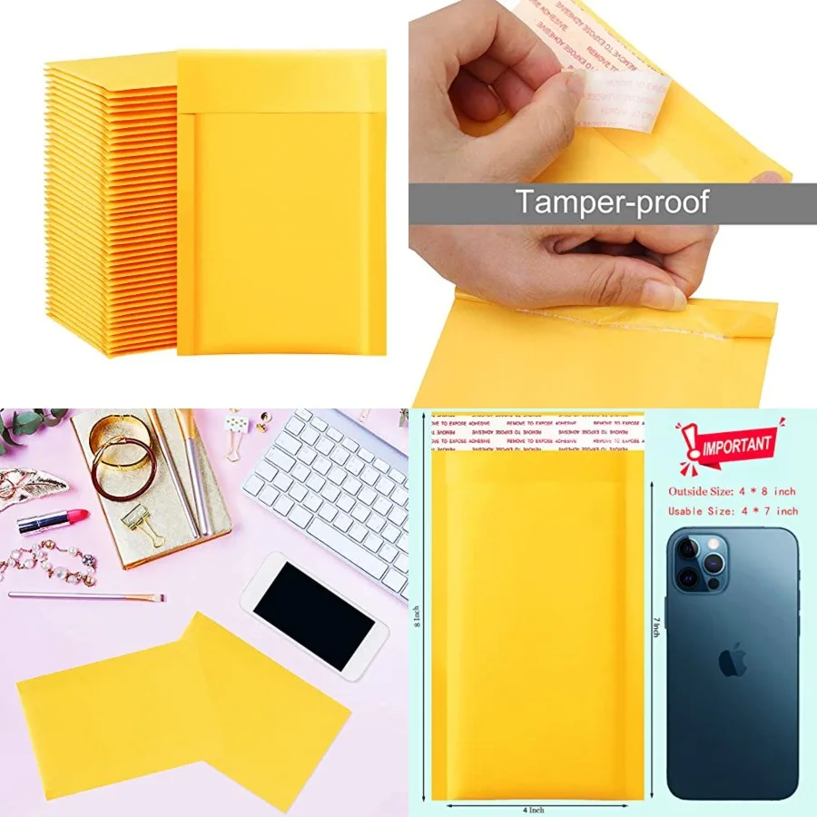 Kraft Bubble Mailers 4x8 Inch 100 Pcs, Small Self-Sealing Mail Shipping Bags, Yellow Padded Envelopes #000
Kraft Bubble Mailers 4x8 Inch 100 Pcs, Small Self-Sealing Mail Shipping Bags, Yellow Padded Envelopes #000