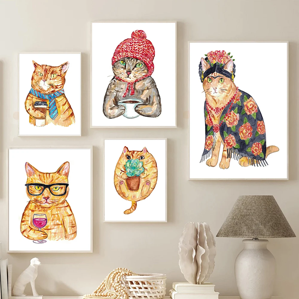 Cat Drinking Coffee Wine Painting Wall Poster Watercolor Art Print Funny Nursery Kitchen Canvas Cute Animal Room Home Decor
Cat Drinking Coffee Wine Painting Wall Poster Watercolor Art Print Funny Nursery Kitchen Canvas Cute Animal Room Home Decor