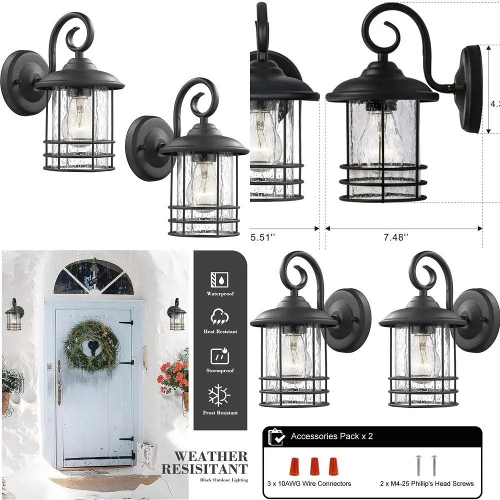 Pair of Black Outdoor Wall Lights with Clear Seeded Glass - Twin Pack, OS-1803CW1
Pair of Black Outdoor Wall Lights with Clear Seeded Glass - Twin Pack, OS-1803CW1