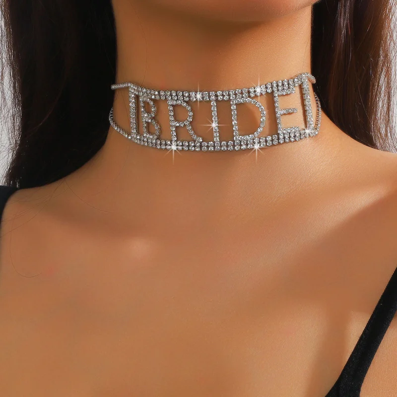Bridal Full Diamond Bride Letter Bundle Necklace Trendy Cool Collar Neck Short Neckband Vintage Necklace Fashion Commuter
Bridal Full Diamond Bride Letter Bundle Necklace Trendy Cool Collar Neck Short Neckband Vintage Necklace Fashion Commuter
