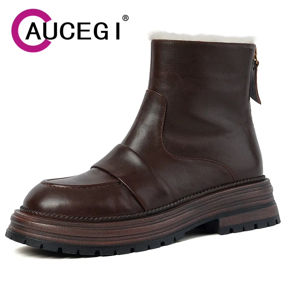 Aucegi 2026 New Women Warm Wool Genuine Leather Ankle Boots Chunky Bottom Round Toe Back Zipper Office Casual Handmade Shoes
Aucegi 2026 New Women Warm Wool Genuine Leather Ankle Boots Chunky Bottom Round Toe Back Zipper Office Casual Handmade Shoes
