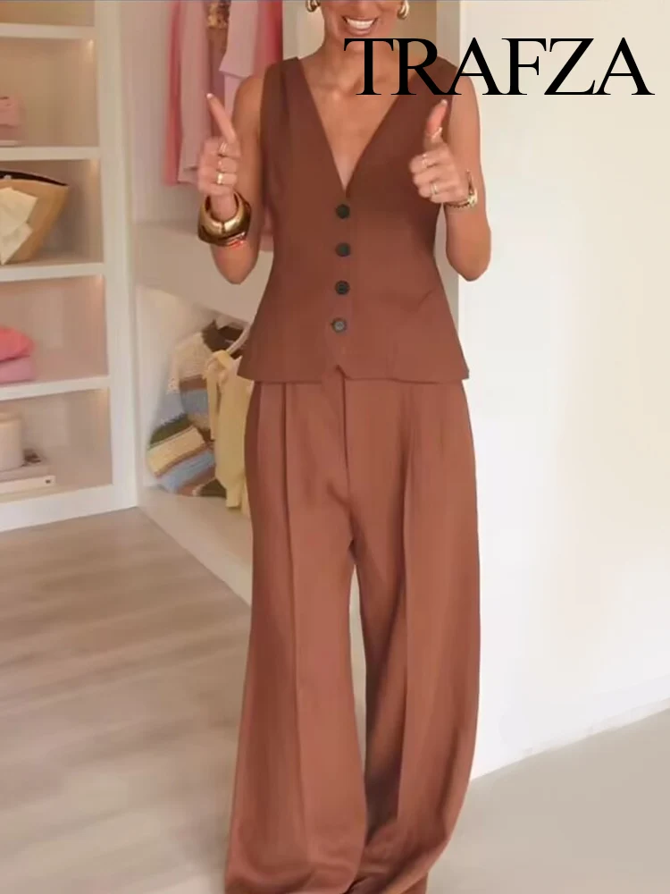 TRAFZA Women Summer Fashion V-neck Single Breasted Linen Blend Loose Vest+Elegant Pocket Zippered Linen Blend Pleated Pants Suit
TRAFZA Women Summer Fashion V-neck Single Breasted Linen Blend Loose Vest+Elegant Pocket Zippered Linen Blend Pleated Pants Suit