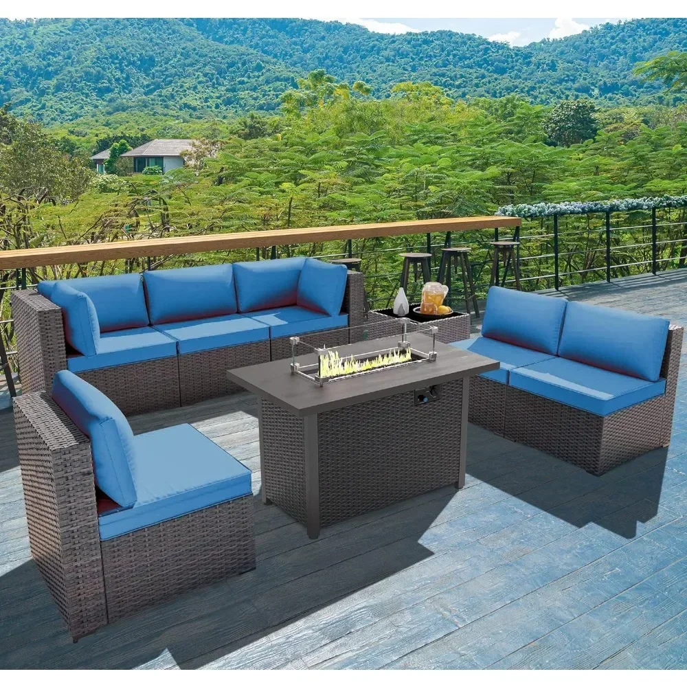 # Outdoor Furniture 8 Piec Set With Fire Pit Table, All Weather PE Rattan Couch Conversation Set With Cushion & Glass Top Table
# Outdoor Furniture 8 Piec Set With Fire Pit Table, All Weather PE Rattan Couch Conversation Set With Cushion & Glass Top Table