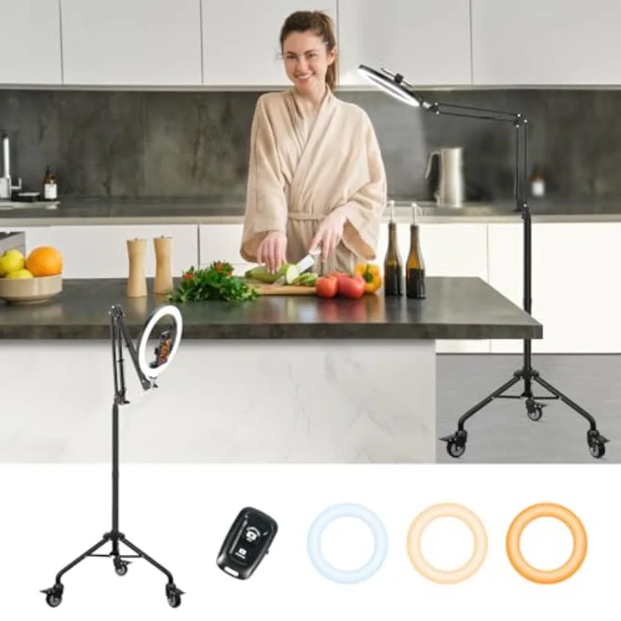 Tripod for iPhone with Ring Light, Overhead Camera Mount with Casters, LED Ring Light with Stand and Phone Holder, Phone Tripod
Tripod for iPhone with Ring Light, Overhead Camera Mount with Casters, LED Ring Light with Stand and Phone Holder, Phone Tripod