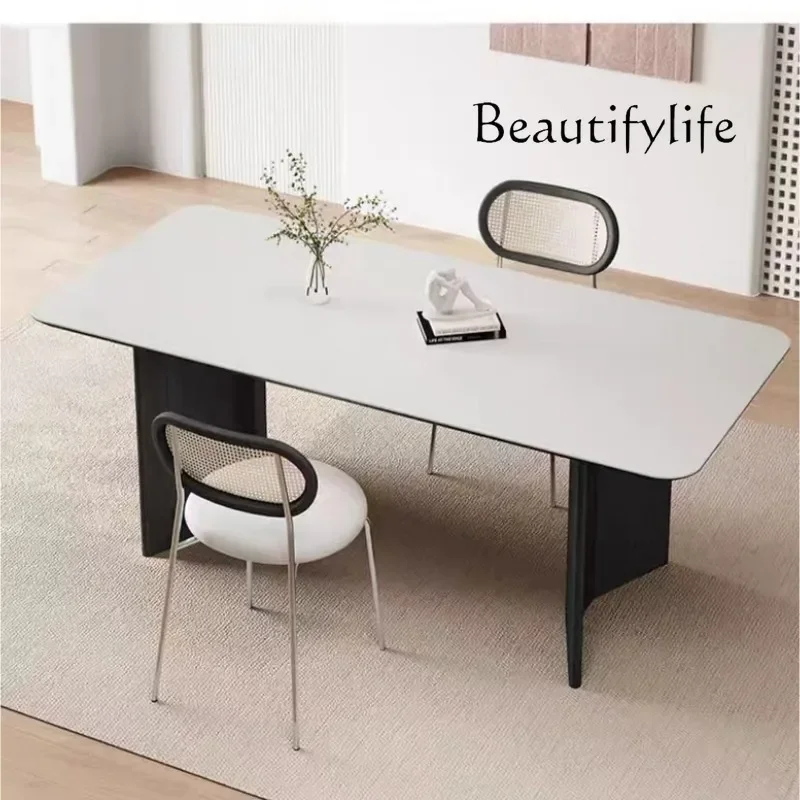 Solid wood pure white rock slab dining table Italian home dining table black simple table designer furniture workbench
Solid wood pure white rock slab dining table Italian home dining table black simple table designer furniture workbench