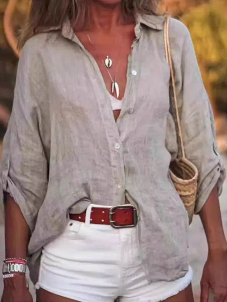 Women Cotton Linen Blouse Shirt Summer Female Turn Down Collar Three Quarter Loose Blouse Tops blusen camisas femininas
Women Cotton Linen Blouse Shirt Summer Female Turn Down Collar Three Quarter Loose Blouse Tops blusen camisas femininas