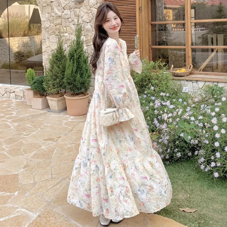 Super fairy gentle style romantic French chic dopamine floral long skirt new style temperament big swing dress for women in spri
Super fairy gentle style romantic French chic dopamine floral long skirt new style temperament big swing dress for women in spri
