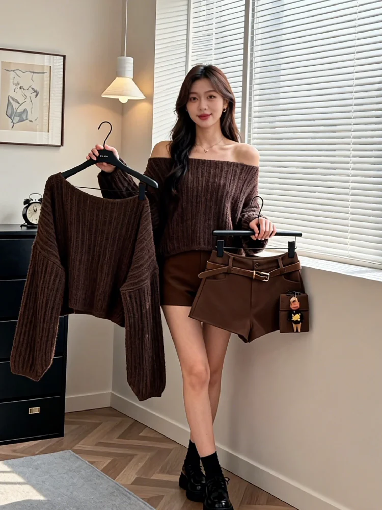 Ретро кофейный вязаный свитер на одно плечо, женский осенне-зимний утягивающий топ Lazy Attitude, круглый Ne Long Sve, теплый
Ретро кофейный вязаный свитер на одно плечо, женский осенне-зимний утягивающий топ Lazy Attitude, круглый Ne Long Sve, теплый