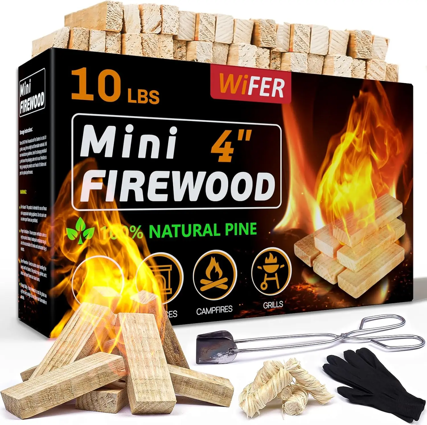Mini Fire Stick with Fire Starter & Tongs, 4'' Kiln-Dried Pine Firewood for Wood Stoves, Tabletop Fire Pit, BBQ Grill, Pizza
Mini Fire Stick with Fire Starter & Tongs, 4'' Kiln-Dried Pine Firewood for Wood Stoves, Tabletop Fire Pit, BBQ Grill, Pizza