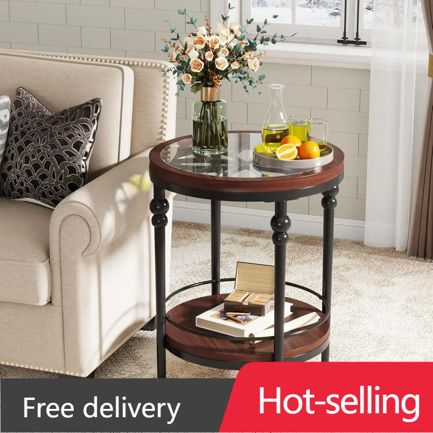 Modern Industrial Glass End Table,2-Tier Round End Tables with Storage Shelf,Farmhouse Accent Table Coffee Tea Table for Bedroom
Modern Industrial Glass End Table,2-Tier Round End Tables with Storage Shelf,Farmhouse Accent Table Coffee Tea Table for Bedroom