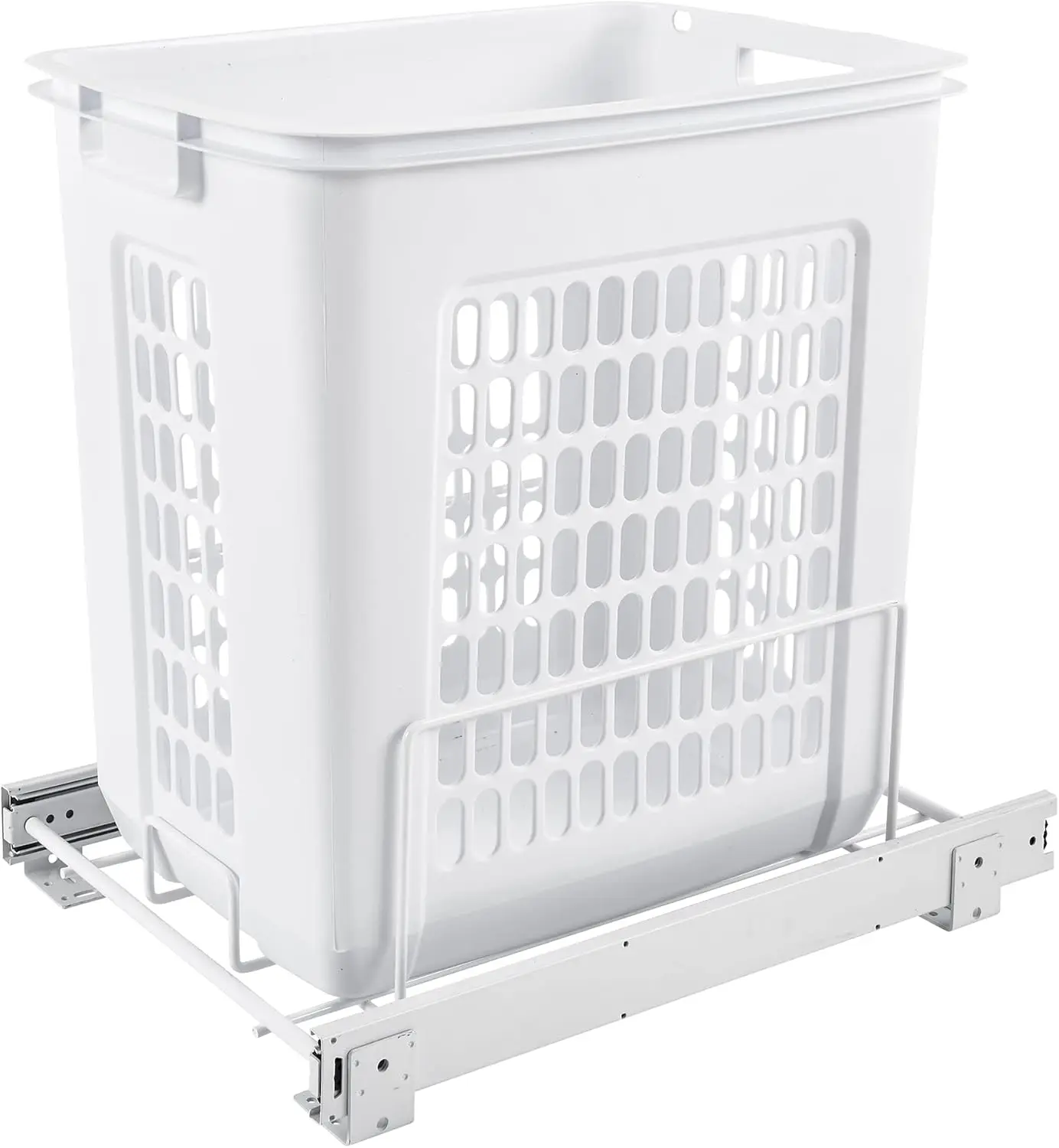 Pullout 20" Deep Cabinet Floor Steel Mounted Polymer Plastic Clothes Laundry Hamper with Full Extension Slides,White,HPRV-1520 S
Pullout 20" Deep Cabinet Floor Steel Mounted Polymer Plastic Clothes Laundry Hamper with Full Extension Slides,White,HPRV-1520 S