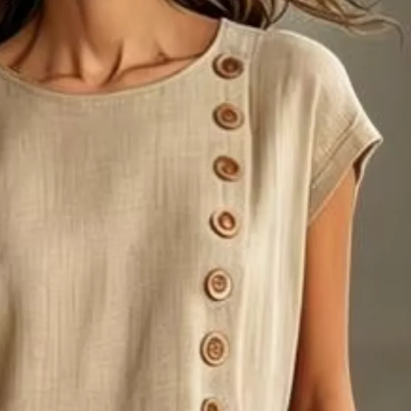 Loose Fit Women Suit Buttons Short Sleeve Top And Wide Leg Pants Age-friendly Asymmetrical Hem Vacation Lounge Outfits
Loose Fit Women Suit Buttons Short Sleeve Top And Wide Leg Pants Age-friendly Asymmetrical Hem Vacation Lounge Outfits