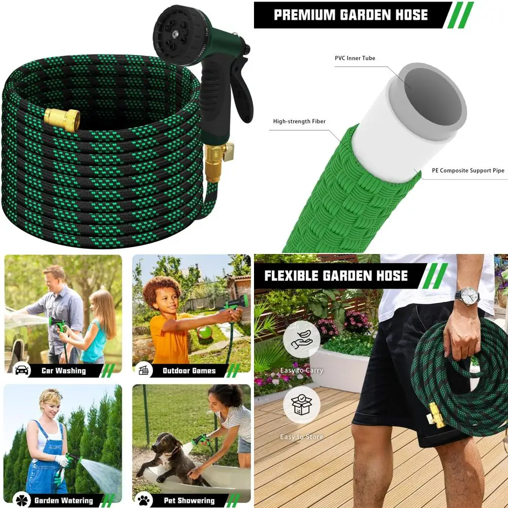 Ultra Lightweight 100FT Garden Hose with 10 Function Nozzle - Non-Expanding, Kink and Tangle-Free for Efficient Watering
Ultra Lightweight 100FT Garden Hose with 10 Function Nozzle - Non-Expanding, Kink and Tangle-Free for Efficient Watering
