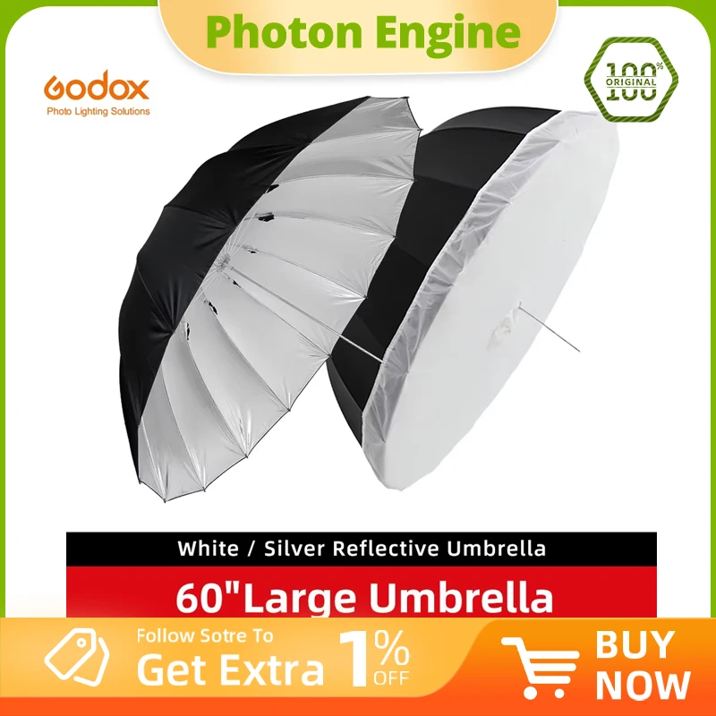 Godox 60 inch 150cm Black White or Silver Reflective Umbrella Studio Lighting Light Umbrella with Large Diffuser Cover
Godox 60 inch 150cm Black White or Silver Reflective Umbrella Studio Lighting Light Umbrella with Large Diffuser Cover