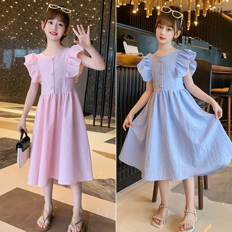 Girls Dress Summer Elegant Pink Blue Plaid Holiday Style 4 5 6 7 8 9 10 11 12 Years Children's Clothing Flying Sleeves Dresses
Girls Dress Summer Elegant Pink Blue Plaid Holiday Style 4 5 6 7 8 9 10 11 12 Years Children's Clothing Flying Sleeves Dresses