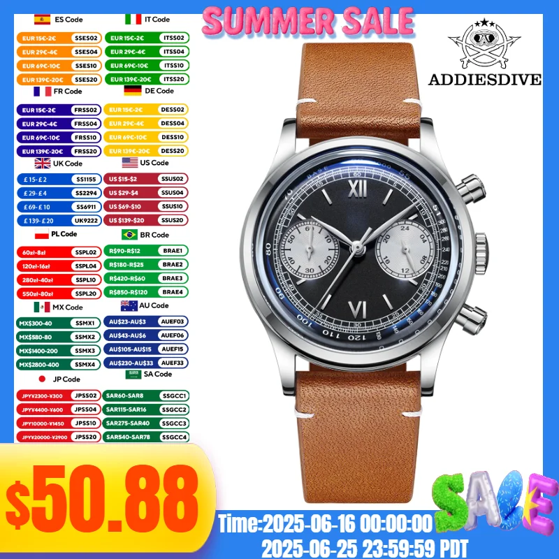 ADDIESDIVE AD2037 Men Watches Relogios Masculino VK64 Movement Leather Watch 100m Diver Multifunctional Chronograph Quartz Watch
ADDIESDIVE AD2037 Men Watches Relogios Masculino VK64 Movement Leather Watch 100m Diver Multifunctional Chronograph Quartz Watch