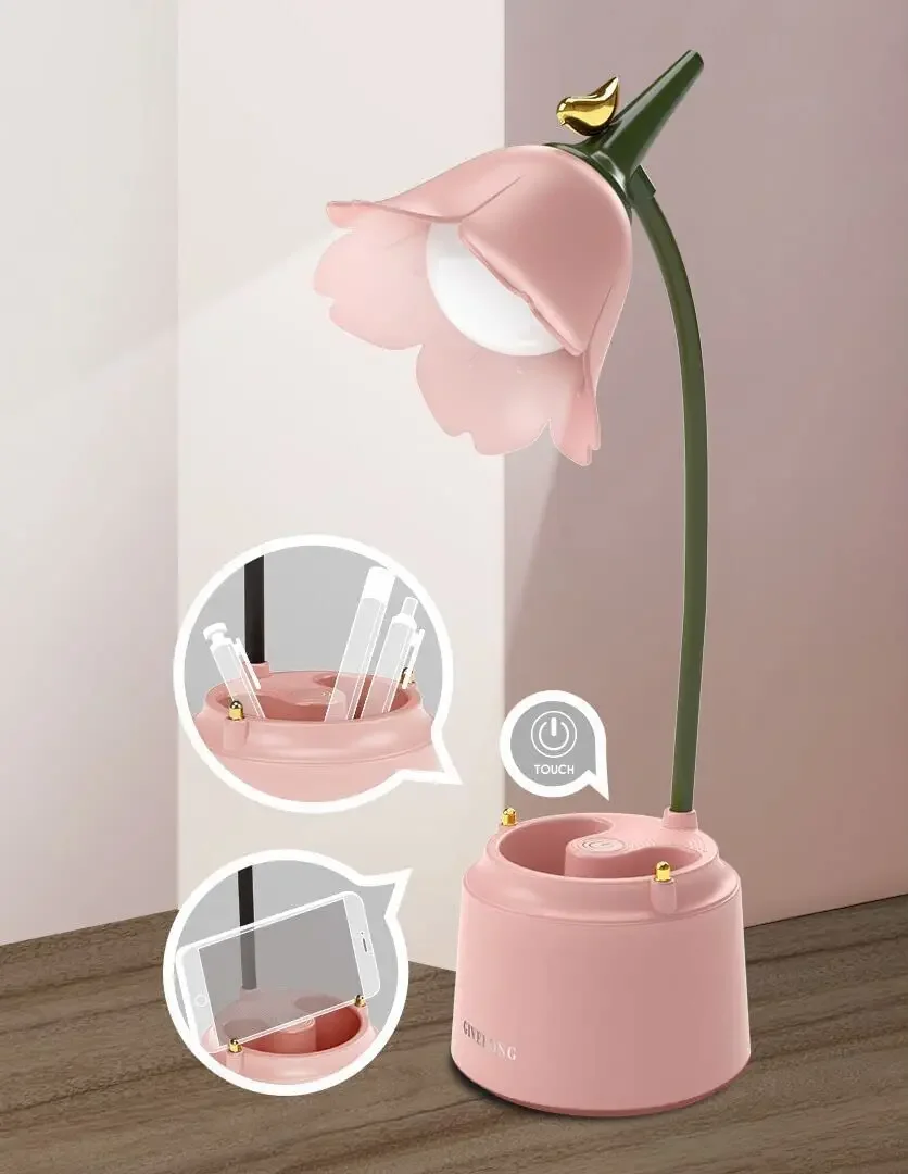 Cute Desk Lamp Rechargeable LED Night Light Table Lamp for Bedroom Flowers Reading Light with Pen Holder 3 Color Modes & Dimming
Cute Desk Lamp Rechargeable LED Night Light Table Lamp for Bedroom Flowers Reading Light with Pen Holder 3 Color Modes & Dimming