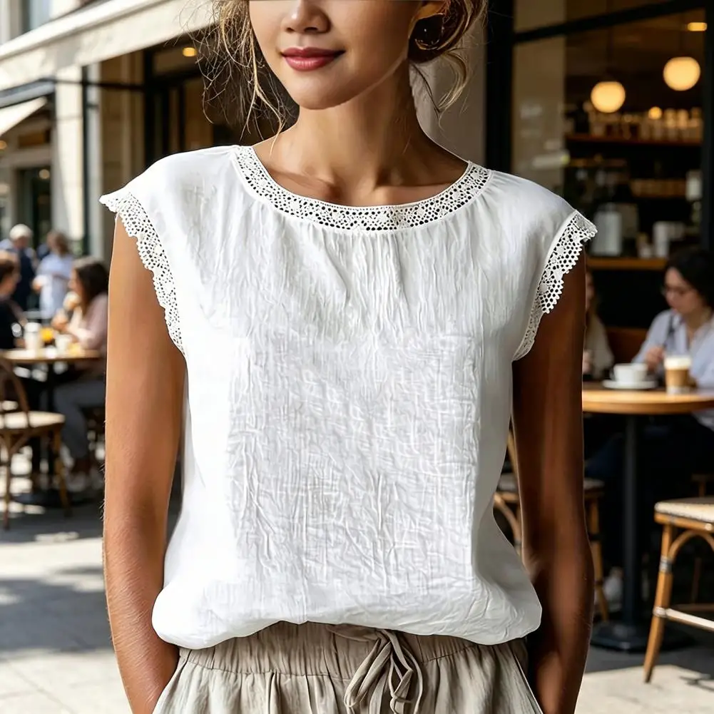 Soft Fabric Women Shirt Women’s Round Neck Tops Loose Fit Summer Vests Pure Color Lace Splicing Pullover Blouses for Wear
Soft Fabric Women Shirt Women’s Round Neck Tops Loose Fit Summer Vests Pure Color Lace Splicing Pullover Blouses for Wear