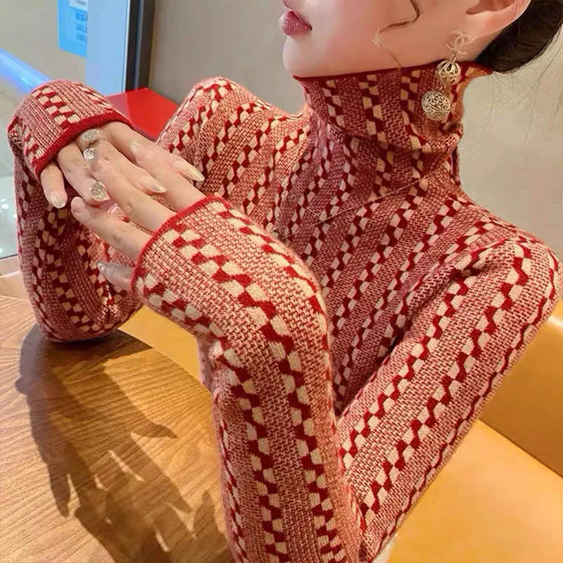 Women Clothing Vintage All-match Long Sleeve Turtleneck Sweaters Autumn Winter Fashion Slim Striped Knit Pullovers Lady Chic Top
Women Clothing Vintage All-match Long Sleeve Turtleneck Sweaters Autumn Winter Fashion Slim Striped Knit Pullovers Lady Chic Top