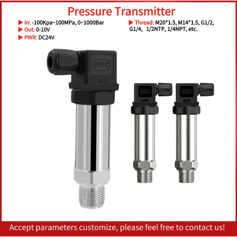 Pressure Transmitter 4 20mA Water Gas Oil Liquid Pressure Sensor -1-0-1000bar 24VDC Pressure Transducer
Pressure Transmitter 4 20mA Water Gas Oil Liquid Pressure Sensor -1-0-1000bar 24VDC Pressure Transducer