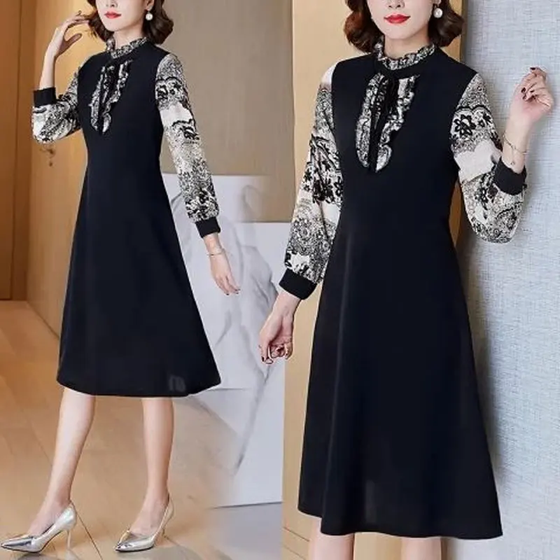 Women's Clothing Ruffled Neck Dresses Elegant Drawstring Spring Autumn New A-Line Vintage Printed Spliced Long Sleeve Midi Dress
Women's Clothing Ruffled Neck Dresses Elegant Drawstring Spring Autumn New A-Line Vintage Printed Spliced Long Sleeve Midi Dress