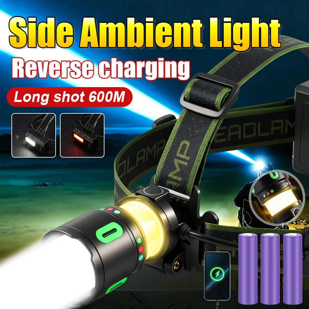 Side Ambient Light Headlamp LED Rechargeable 18650 Battery Headlamp White Laser Power Bank Cap Light Headlight Camping Lantern
Side Ambient Light Headlamp LED Rechargeable 18650 Battery Headlamp White Laser Power Bank Cap Light Headlight Camping Lantern