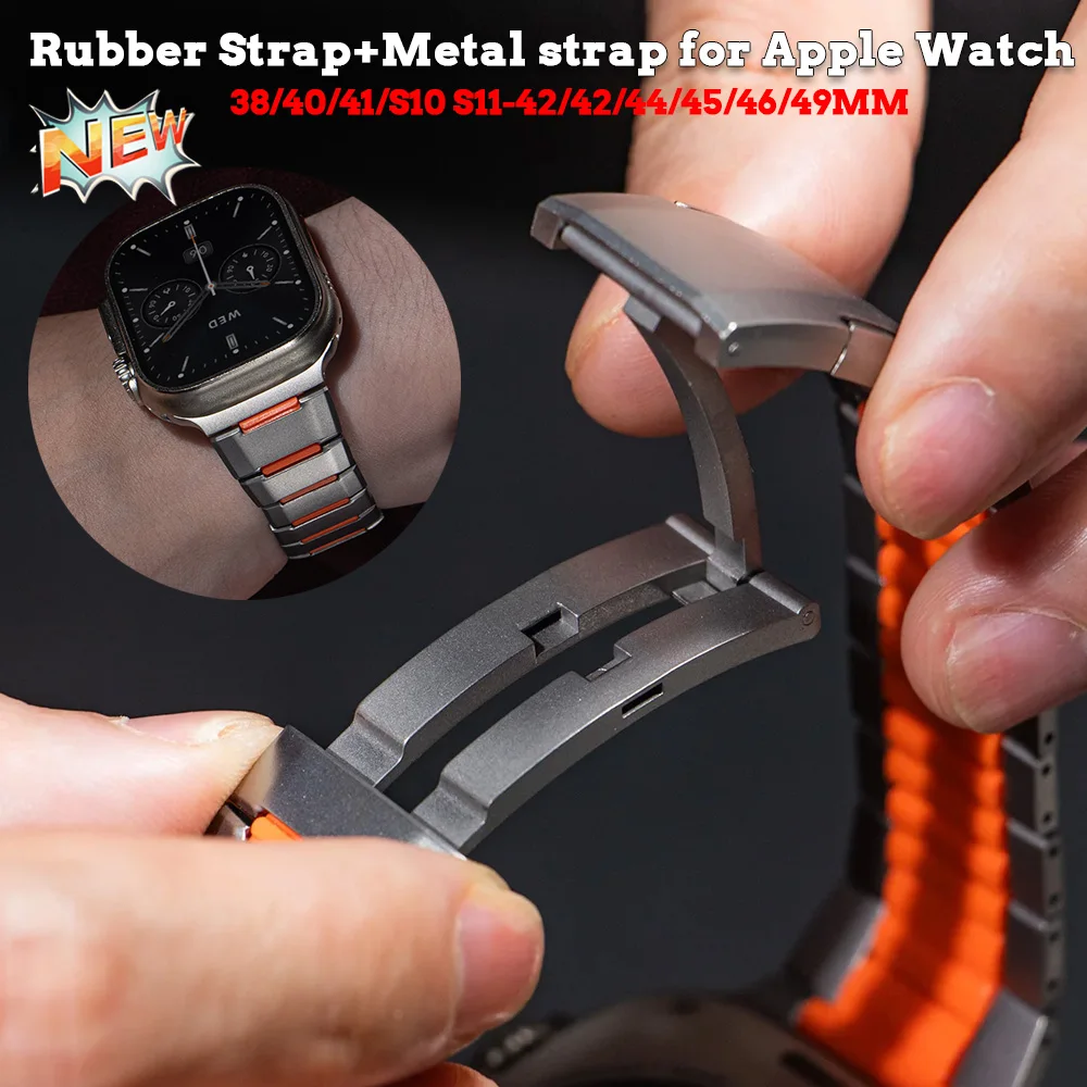 Rubber Strap+Metal strap for Apple Watch Ultra2 49mm Men Stainless Steel Band for Iwatch Series 10 46mm 7 8 9 45mm 6 38 SE 44 42
Rubber Strap+Metal strap for Apple Watch Ultra2 49mm Men Stainless Steel Band for Iwatch Series 10 46mm 7 8 9 45mm 6 38 SE 44 42