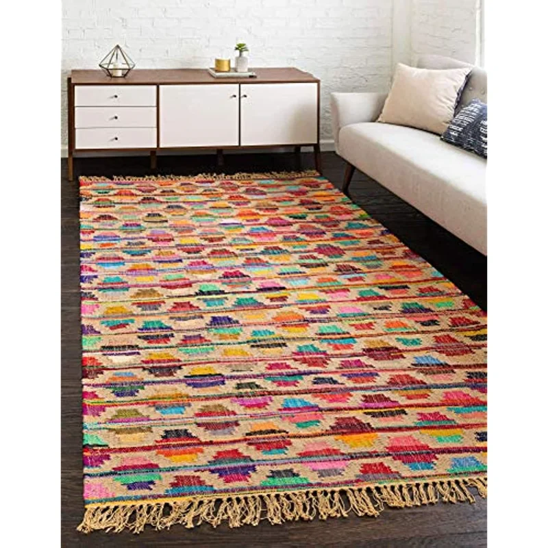 Rug Handloom Jute Trellis Collection Southwestern Geometric Modern Bright Colors Area Rug Rectangular Multi/Beige
Rug Handloom Jute Trellis Collection Southwestern Geometric Modern Bright Colors Area Rug Rectangular Multi/Beige