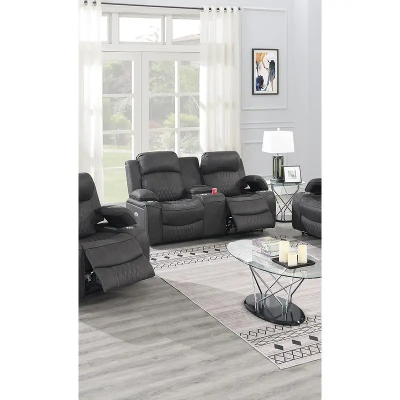 Contemporary Charcoal Gel Leatherette Power Motion Loveseat with Storage and Cup Holders for Living Room Furniture
Contemporary Charcoal Gel Leatherette Power Motion Loveseat with Storage and Cup Holders for Living Room Furniture
