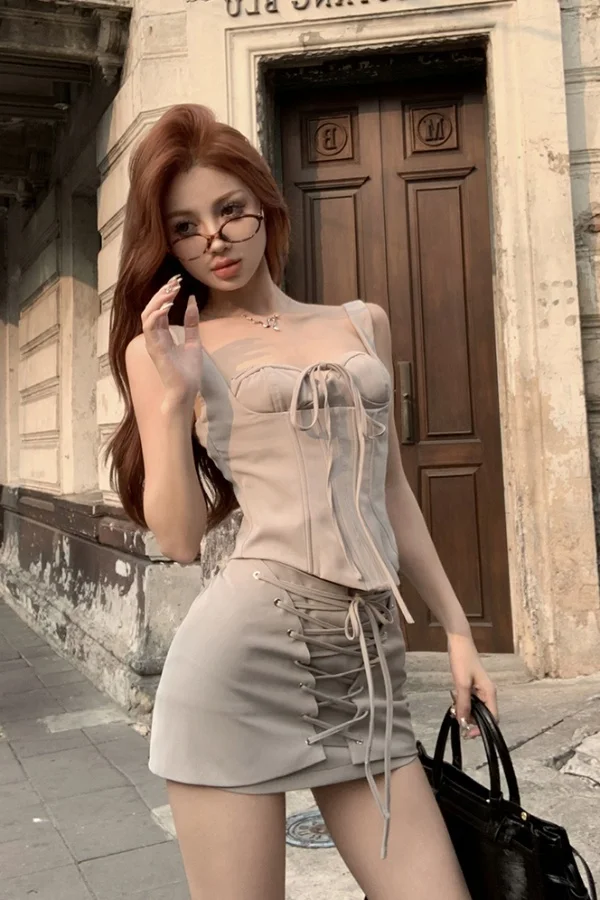 Summer 2025 Cotton Blend Tank Top Midi Skirt Set Corset Style Straps Cool Girl Aesthetic Grey Coordinated Outfit
Summer 2025 Cotton Blend Tank Top Midi Skirt Set Corset Style Straps Cool Girl Aesthetic Grey Coordinated Outfit