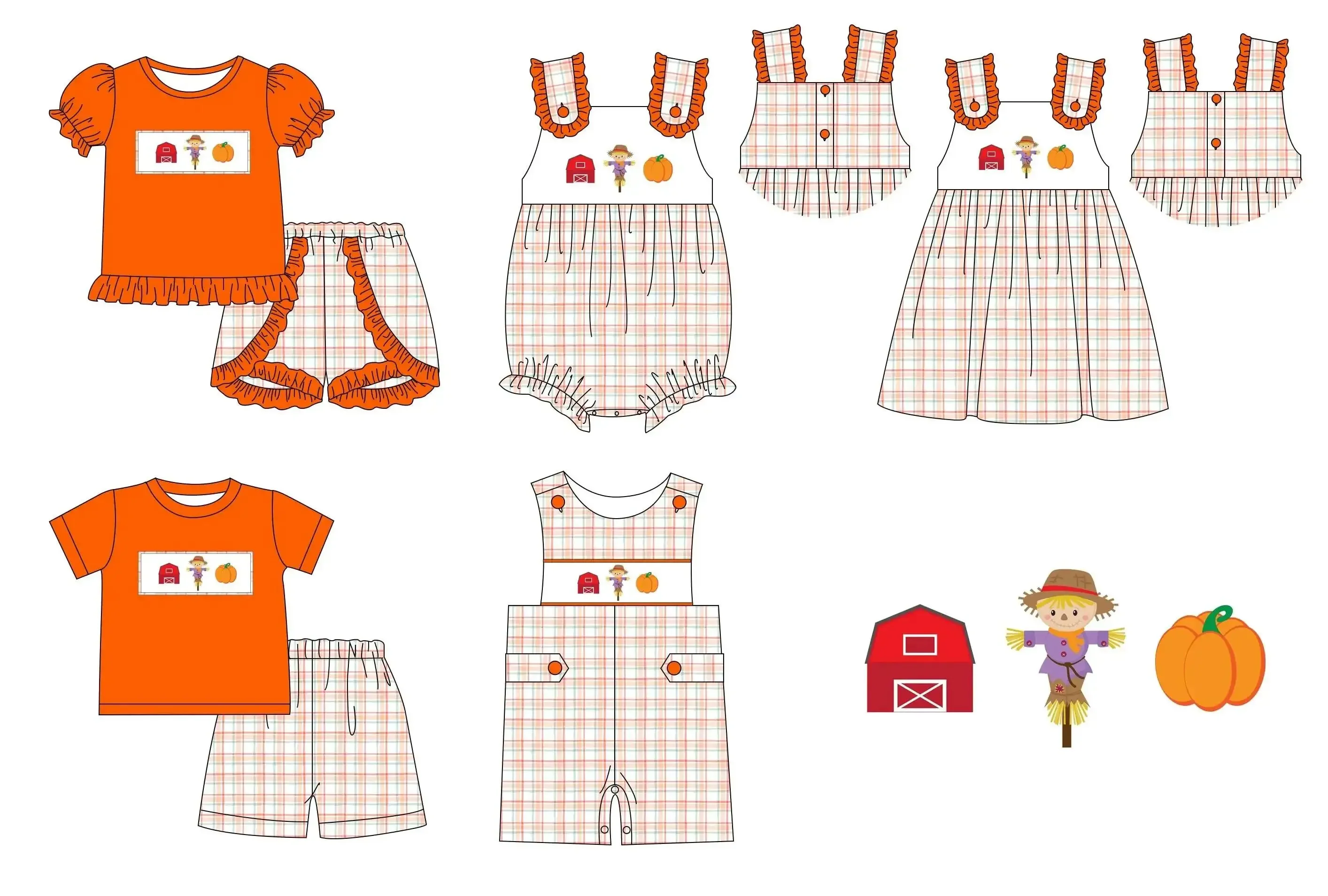 New Thanksgiving boutique children set short-sleeved design pumpkin farm print shorts lace girl boy shorts set baby romper dress
New Thanksgiving boutique children set short-sleeved design pumpkin farm print shorts lace girl boy shorts set baby romper dress
