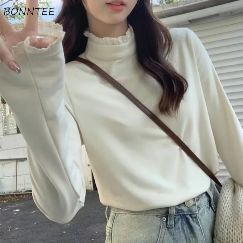 Plus Velvet Tshirts Women Half High Collar Basic Tops Lace Patchwork Футболки Женские Нарядные Streetwear All-match Tender Girls
Plus Velvet Tshirts Women Half High Collar Basic Tops Lace Patchwork Футболки Женские Нарядные Streetwear All-match Tender Girls