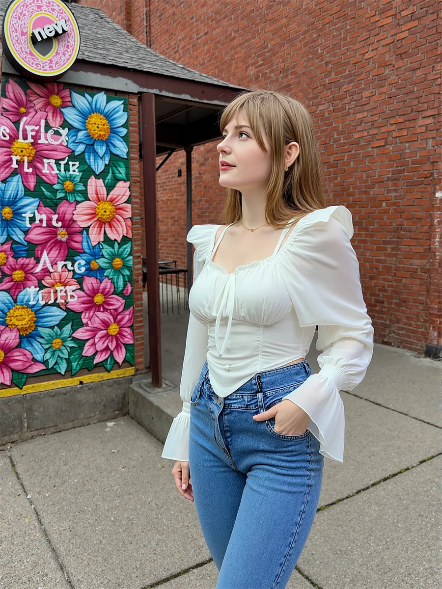 Flare Sleeve Ruffles Womens Blouses Chic Polka Dot Sheer Mesh Sweet Elegant Fashion Girl Trendy Cute Summer Holiday
Flare Sleeve Ruffles Womens Blouses Chic Polka Dot Sheer Mesh Sweet Elegant Fashion Girl Trendy Cute Summer Holiday