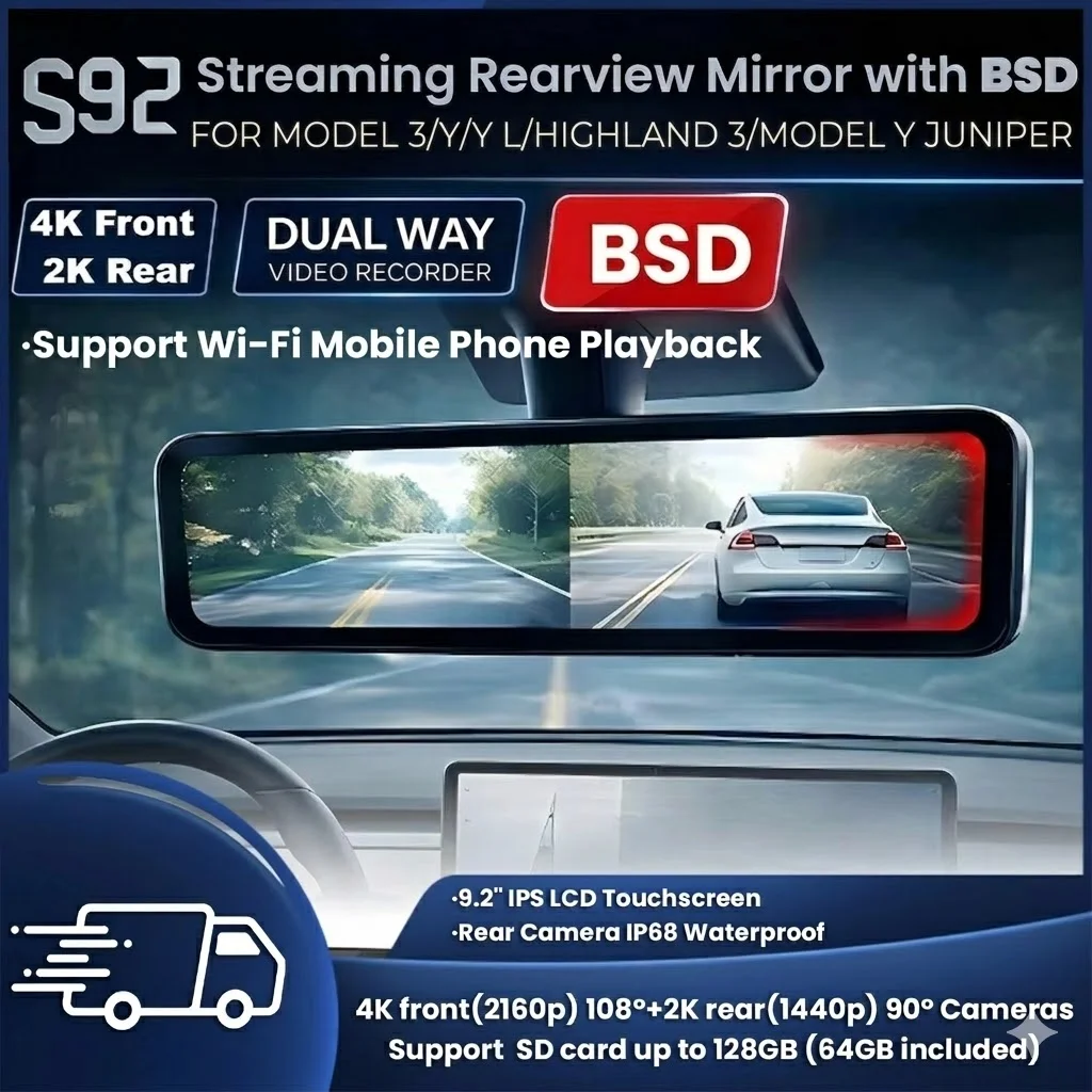 Newest Stream Rearview Mirror BSD Night Vision for Tesla Model 3/Y/Y L/Y Juniper/3 Highland Dual Dash Cam Streaming Blind Spot
Newest Stream Rearview Mirror BSD Night Vision for Tesla Model 3/Y/Y L/Y Juniper/3 Highland Dual Dash Cam Streaming Blind Spot